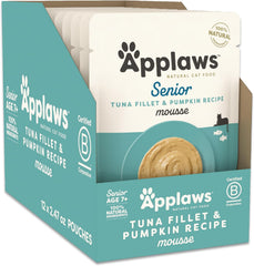 Applaws Natural Tuna Fillet & Pumpkin Mousse Senior Cat Food – 12 Pack (2.47 oz Pouches)