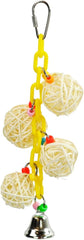 A&E Cage Company 4 Vine Balls on Chain w/Bell, 9.06" x 3.54" x 3.54" Natural Vine/Plastic