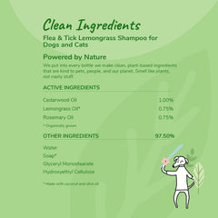 kin+kind Flea and Tick Shampoo for Dogs & Cats Vet Formulated - Plant Powered, Safe and Effective Dog and Cat Shampoo - Lemongrass Scent - Prevent Fleas and Ticks - Made in USA