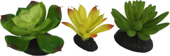 Komodo Reptile Terrarium Succulent 3PK Yellow/Green Plants | Natural Looking Artificial Aquarium Ornament & Habitat Decoration Accessory with Weighted Base