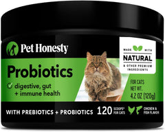 Pet Honesty Digestive Probiotic Powder Supplement for Cats - Digestive Support + Gut Health, Probiotic for Cats, Cat Constipation Relief, Bowel Support, Immunity & Overall Health - 120 Scoops