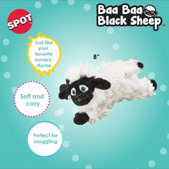 SPOT Baa Baa Black Sheep Plush Dog Toy - Cute and Cuddly Fleece Toy with Squeaker, Black and White Lamb