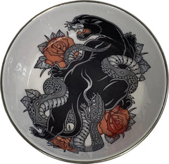 Komodo Panther Design Enamel Coated Stainless Steel Reptile Bowl | Artistic Tattoo Pattern with Rubber Bottom, Small, 5.9 inches, Multi (48593240)