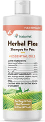 NaturVet Herbal Flea Pet Shampoo with Essential Oils – Helps Against Fleas, Insects – Deodorizing Dog Shampoo – Includes Rosemary, Cedarwood, Geranium, White Thyme Oils – 16 Oz.