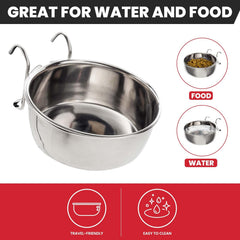 SPOT Stainless Steel Coop Cup with Wire Hooks – Durable, Chew-Resistant Food Bowl for Cages and Crates, Ideal for Feeding Birds, Parrots, Rabbits, Ferrets, and Reptiles