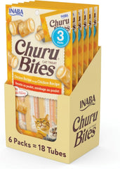INABA Churu Bites for Cats, Soft Baked Chicken Churu Filled Cat Treats with Green Tea Extract, 0.35 Ounces Each Tube, 18 Tubes Total (3 per Pack), Chicken Recipe
