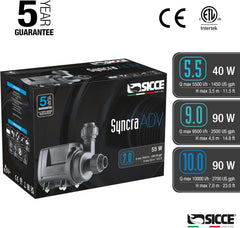SICCE Syncra ADV 7.0 Water Pump 1900 GPH Italian Made Aquarium DC Return with Controller | Quiet, Submersible or External | Fish Tank, Sump, Pond, Freshwater and Saltwater Marine Use
