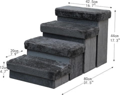 Pet Stairs for Dogs and Cats, 4 Steps, Soft Velvet Cover, Wooden Frame, Easy Assembly