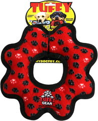 TUFFY- World's Tuffest Soft Dog Toy- Ultimate Gear Ring - Red Paw-Squeakers - Multiple Layers. Made Durable, Strong & Tough.Interactive Play (Tug,Toss & Fetch).Machine Washable & Floats.