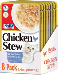 Inaba Chicken Stew Side Dish/Complement/Dry Cat Food Topper/Treat for Cats with Vitamin E, Eight 1.4 Ounce Pouches