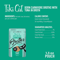 Tiki Cat Born Carnivore Broths, Tuna Recipe, Hydration and Flavor Supplement Cat Food Topper