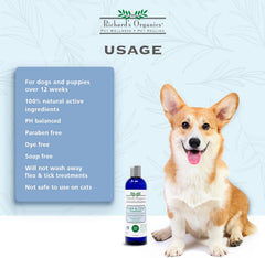 Richard’s Organics Flea and Tick Shampoo for Dogs – 100% All-Natural Actives Kills Fleas, Ticks and Repels Mosquitos – Gentle, Won’t Dry Skin, Great Smelling Essential Oils