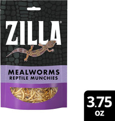 Zilla Reptile Munchies, Mealworms, All-Natural, Dehydrated Mealworms, Ideal for Bearded Dragons, Leopard Geckos, Chameleons and other lizards, Resealable Bag
