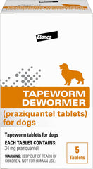 Elanco Tapeworm Dewormer (praziquantel tablets) for Dogs, 5 Count (Pack of 1) Praziquantel Tablets for Dogs and Puppies 4 Weeks and Older