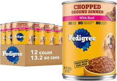 Pedigree Chopped Ground Dinner Adult Canned Soft Wet Dog Food Beef Flavor, 13.2 oz. Cans (12 Count, Pack of 1)