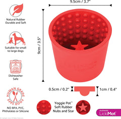 LICKIMAT Yoggie Pot - Distraction, Fun and Enrichment. Long Lasting Rubber Licking Treat Dispenser for All Dog Sizes and Slow Feeder for Small Dogs - Red