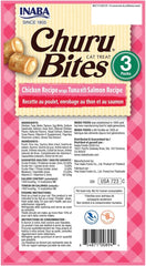 INABA Churu Bites for Cats, Soft Baked Chicken Churu Filled Cat Treats with Green Tea Extract, 0.35 Ounces Each Tube, 18 Tubes Total (3 per Pack), Tuna with Salmon Recipe