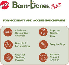 SPOT Bam-Bones Plus T Bone - Bamboo Fiber & Nylon, Durable Long Lasting Dog Chew for Aggressive Chewers – Toy for Dogs & Puppies Under 60lbs, Non-Splintering, Allergen Free Peanut Butter Flavor