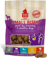 PLATO Pet Treats Small Bites - Air-Dried Training Treats for Dogs - Supports Healthy Digestion - Limited Ingredients - Lamb