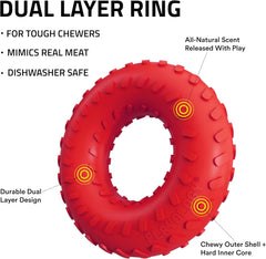 Playology Dual Layer Ring Toy for Large to X-Large Dogs 50lbs & up | Engaging All-Natural Beef Scented Durable Dog Chew Toy for Power Chewers | Easy to Clean, Interactive & Non-Toxic