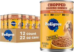 Pedigree Chopped Ground Dinner Adult Canned Soft Wet Dog Food Chicken Flavor, 22 oz. Cans EA