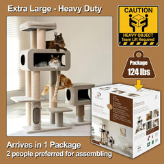 PetPals 71” Grand Maine Coon™ Cat Tree – Ontario, with 2 Large Condo, Replaceable Cardboard Scratcher, Washable Bed, Sustainable Sisal Posts, (Beige)
