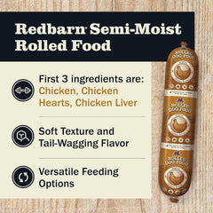 Redbarn Pet Products All-Natural Premium Rolled Dog Food, Chicken Recipe - Soft Semi-Moist Wet Formula for High Protein Diet, Training Rewards, & Treat Pill Concealer - 4 lb, 1 Count