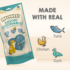 Savory Spoonables with Real Tuna, Chicken & Duck, Tube, Triple Flavor Squeezable Lickable Wet Treats for Cats with Built-in Spoon for Less Mess