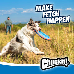 Chuckit! Max Glow Paraflight Flying Disc Dog Toy - Water Floating Flyer - Durable Nylon Construction with Soft Rubber Edges - For Medium and Large Dogs