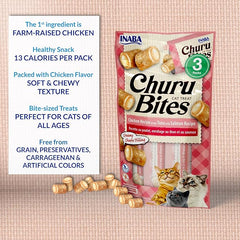 INABA Churu Bites for Cats, Soft Baked Chicken Churu Filled Cat Treats with Green Tea Extract, 0.35 Ounces Each Tube, 18 Tubes Total (3 per Pack), Tuna with Scallop Recipe