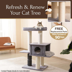 PetPals 57” Grand Maine Coon™ Cat Tree – Lulu, with Extra Large Condo, Removable Top Bed, Thick Sisal Scratching Posts, Full Body Grooming Brush (Gray)