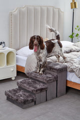 Pet Stairs for Dogs and Cats, 4 Steps, Soft Velvet Cover, Wooden Frame, Easy Assembly