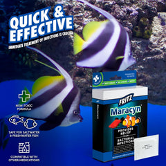Fritz Maracyn - for Saltwater and Freshwater gram-Positive Relief from Bacterial gil, Popeye, More - Easy dose Packets