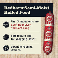 Redbarn Pet Products All-Natural Premium Rolled Dog Food, Beef Recipe - Soft Semi-Moist Wet Formula for High Protein Diet, Training Rewards, & Treat Pill Concealer