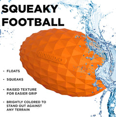 Hound2O Outdoor Dog Toys | Squeaky Football for Dogs, Bright Orange | Durable Toy That Floats for Water Adventures | Interactive Ball for Dogs Made from Non-Toxic Materials