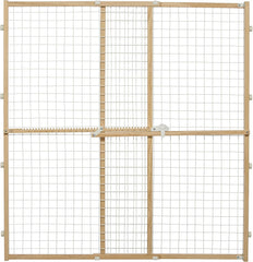 MidWest Homes for Pets Wire Mesh Pet Safety Gate, Pressure Mounted Dog Gate, Natural Wood & White Powder Coated Wire Mesh
