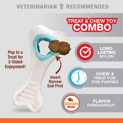 Nylabone Knuckle Bone & Pop-In Puppy Treat Toy Combo Power Chew Toy for Dogs, Dog Toys for Aggressive Chewers, Chicken Flavor