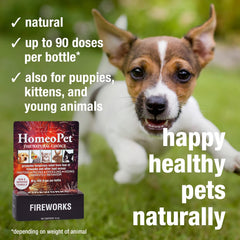 HomeoPet Fireworks, Safe and Natural Loud-Noise-Anxiety Calming Supplement for Cats, Dogs, and Other Small Animals, 15 Milliliters