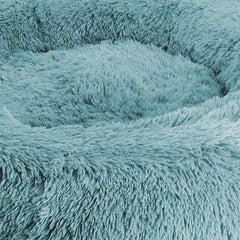 Arlee Donut Round Pet Dog Bed - Memory Foam - Calming Reduce Anxiety - Shaggy Vegan Fur - Assembled USA, Teal