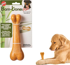 SPOT Bam-Bones Plus Dino Bone - Bamboo Fiber & Nylon, Durable Long Lasting Dog Chew for Aggressive Chewers – Great Toy for Dogs Under 90lbs, Non-Splintering, 7.25in Peanut Butter Flavor Allergen Free