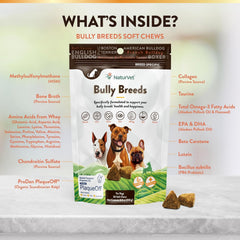 NaturVet Bulldog Breed Supplement- for Joint Support, Digestion, Skin, Coat Care- Dog Multivitamins with Minerals, Omega-3, PlaqueOff- Wheat-Free Vitamins for Dogs- Bully Breeds