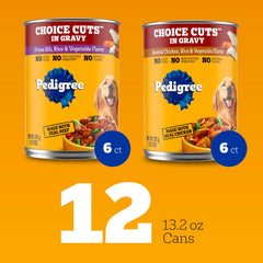 Pedigree Choice Cuts In Gravy Adult Canned Wet Dog Food Prime Rib Multipack, 13.2 oz. Cans (12 Count, Pack of 1)