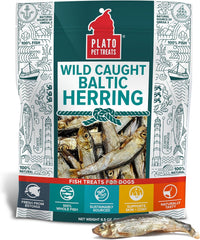 PLATO Pet Treats Fish Dog Treats - Air-Dried, Single Ingredient Dog Treat - with Omega 3 & 6 Fatty Acids to Support Skin and Coat - 100% Whole Fish - Wild Caught Baltic Herring Dog Treats