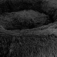 Arlee Donut Round Pet Dog Bed - Memory Foam - Calming Reduce Anxiety - Shaggy Vegan Fur - Assembled USA, Black