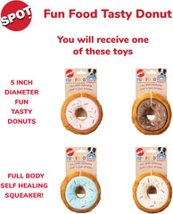 SPOT Fun Food Tasty Donut- Plush Chew Toy with Self Healing Squeaker