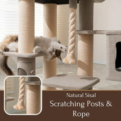 PetPals 71” Grand Maine Coon™ Cat Tree – Ontario, with 2 Large Condo, Replaceable Cardboard Scratcher, Washable Bed, Sustainable Sisal Posts, (Beige)