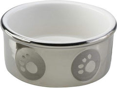 SPOT Ethical Stoneware Dish 687906 Paw Print Titanium Dog Dish