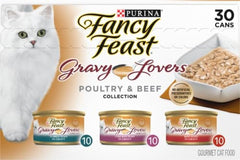 Purina Fancy Feast Gravy Lovers Poultry and Beef Grilled Gourmet Wet Cat Food Variety Pack - (Pack of 30) 3 oz. Cans