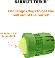 SPOT Barrett Tough Tennis Jumble Dog Toy for Large Dogs - Durable Rubber Barrel & Ball Combo, Virtually Indestructible Puzzle Toy with Textured Surface for Dental Health, 4 in Barrel & 2.5 in Ball