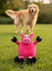 goDog Checkers Skinny Pig Squeaky Plush Dog Toy, Chew Guard Technology - Pink